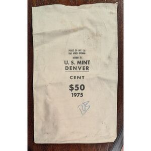 1975 U.S. Mint Denver $50 Cent Canvas Bag • Original Mint Sack • 17x10 in